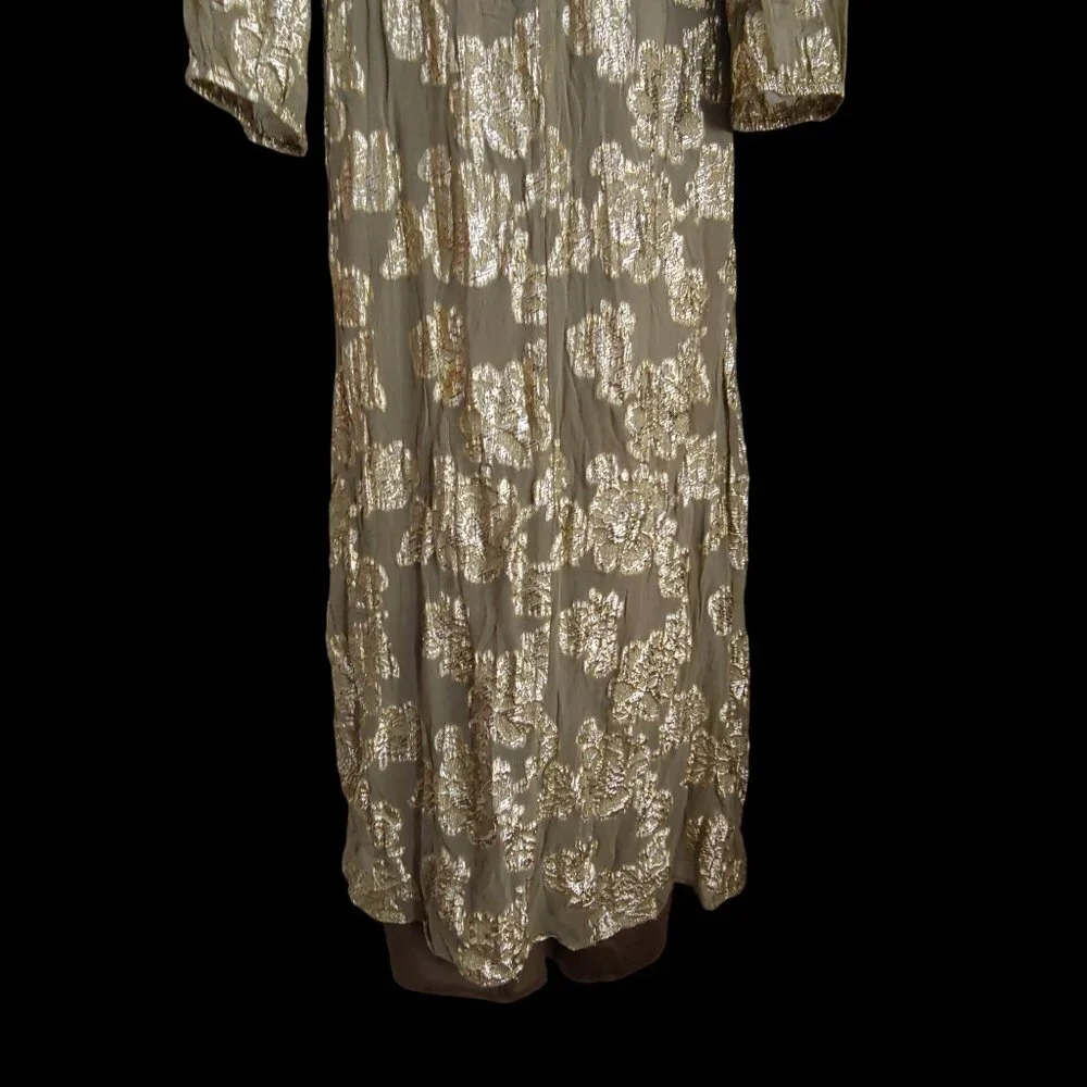 EN CRÈME V-neck Kimono Sleeve Maxi Gold Metallic Dress Boho L - Picture 5 of 12